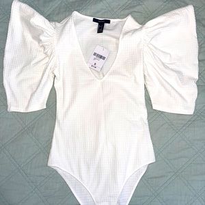 White Statement Sleeve Bodysuit - Size S